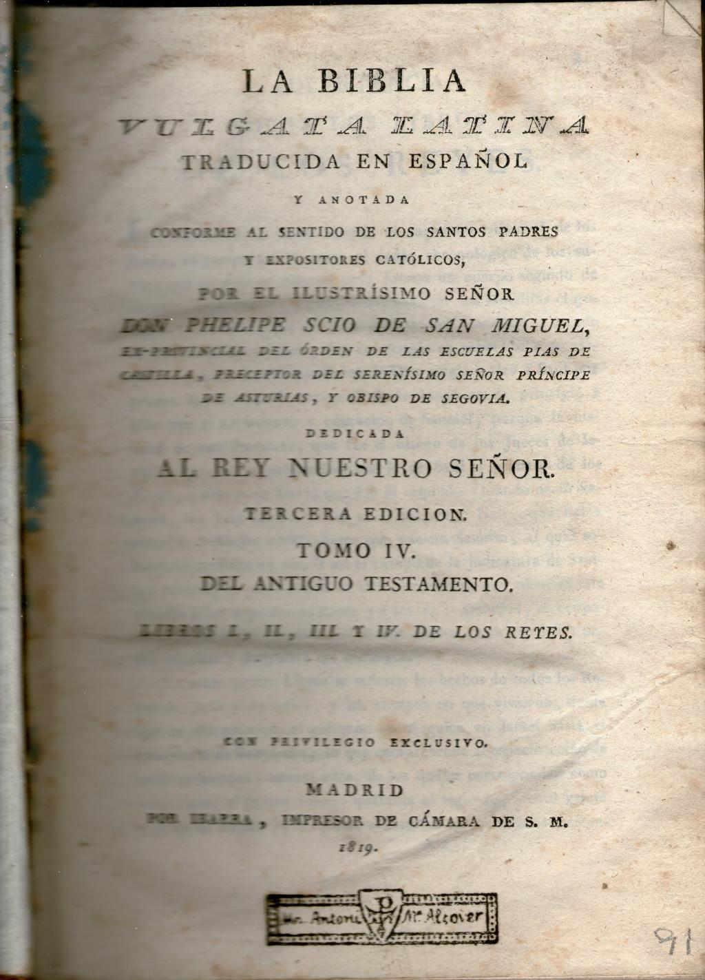 Coberta de La Biblia Vulgata Latina traducida al español (Tom IV)